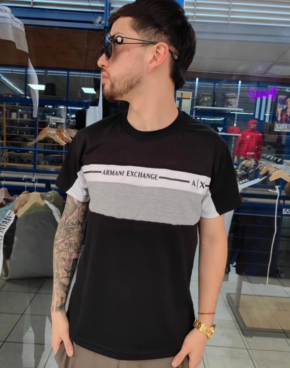 POLERA ARMANI EXCHANGE NEGRO BLANCO 