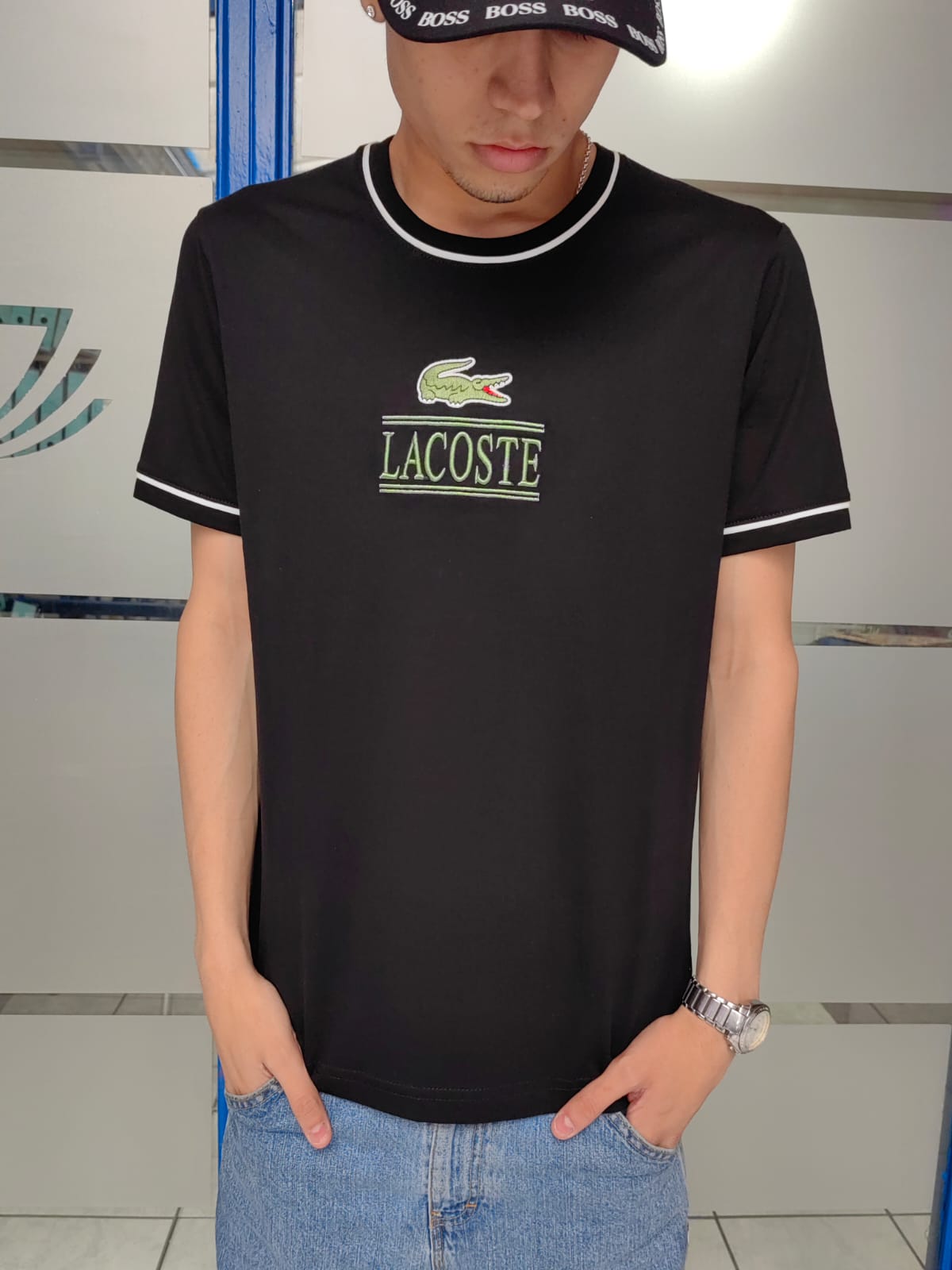 POLERA G5 LACOSTE NEGRA LETRAS VERDE  - Imagen principal