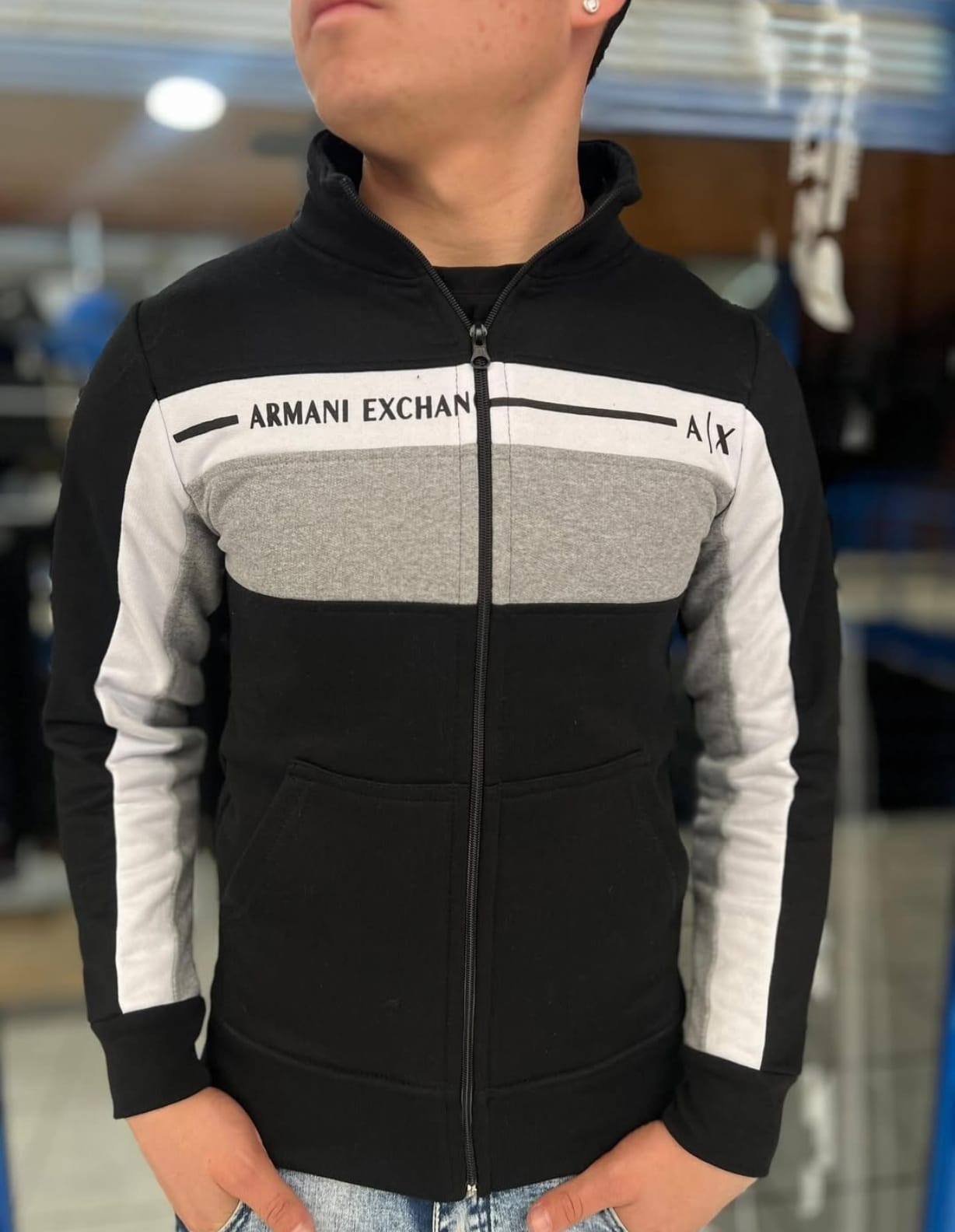 POLERON ARMANI EXCHANGE NEGRO GRIS 